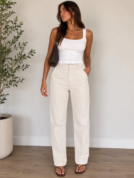 Wilfred Pants - Aritzia Wilfred Free Cream straight leg mid-rise Pants